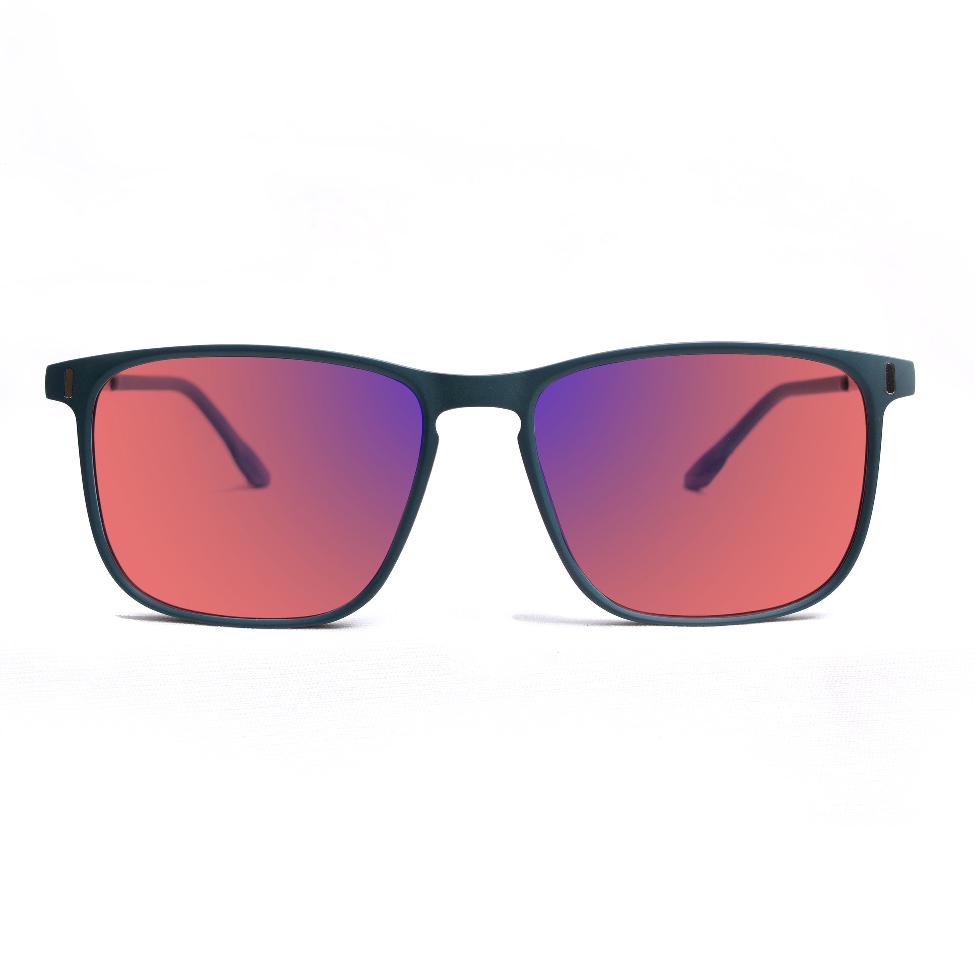 Top view of Sleepaxa Elegan fl41 glasses with Slate Matt Blue frame, sports-type temples, and rose-tinted lenses with blue block and blue anti reflection properties , designed with smooth high-quality TR90 frame material