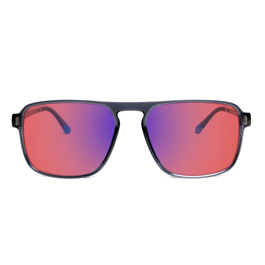 Front View of Sleepaxa Yeux FL41 Migraine & Light Sensitivity glasses with Grey frame, rose-tinted lenses, and high-quality sports tr90 temples for optimal comfort and durability