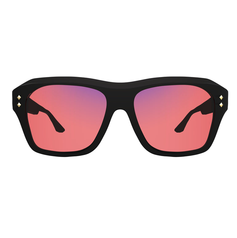 Front View of Sleepaxa Celestial FL-41 Migraine Glasses with black frame, Acetate temples, and rose-tinted lenses with blue block and blue anti reflection properties , designed with smooth high-quality Acetate frame material for Migraine & Light Sensitivity
