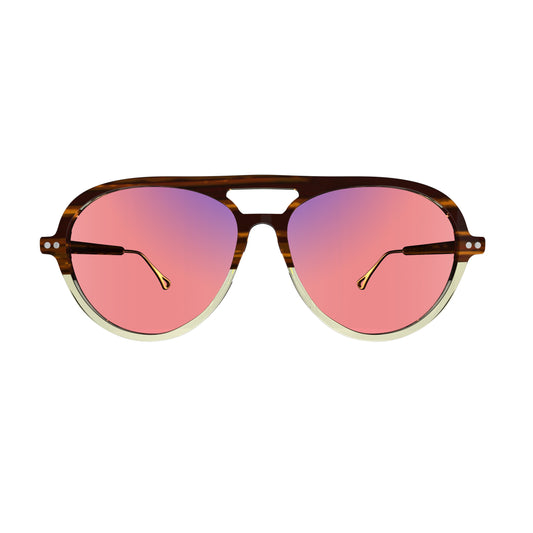 Front View of Sleepaxa Opulent Otter FL-41 Migraine Glasses with Otter Brown frame, Acetate temples, arties , designed with smooth high-quality rose-tinted lenses with blue block and blue anti reflection property Premium Acetate frame material for Migraine & Light Sensitivity