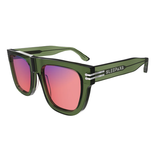 Side View of Sleepaxa Orion Rifle FL-41 Migraine Glasses with black frame, Acetate temples, and rose-tinted lenses with blue block and blue anti reflection properties , designed with smooth high-quality Acetate frame material for Migraine & Light Sensitivity