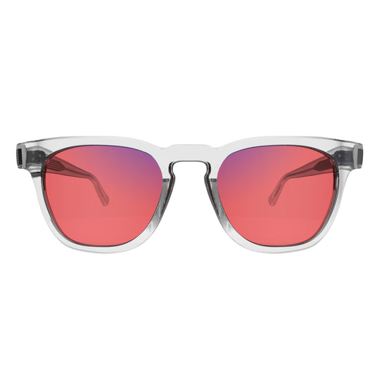 Front View of Sleepaxa Seraphic Lucid Clear FL-41 Migraine Glasses with Transparent frame, Acetate temples, and rose-tinted lenses with blue block and blue anti reflection properties , designed with smooth high-quality Acetate frame material for Migraine & Light Sensitivity